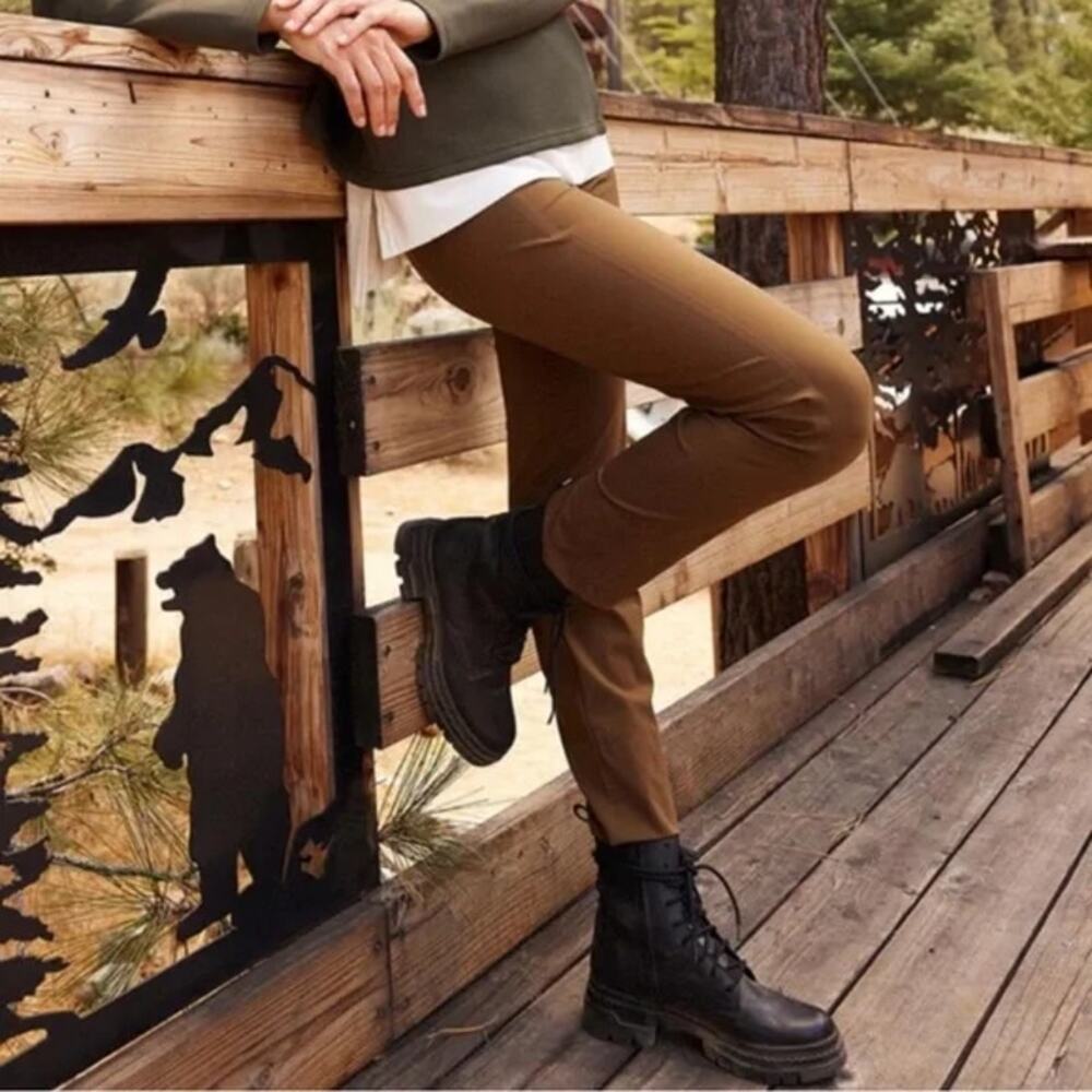 ADAY Tailor Made Pants Camel Brown High Waist Ankle Travel SZ L